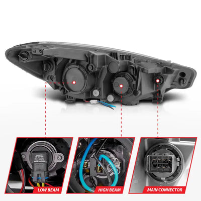 Kia Forte projector headlights with light bar black housing