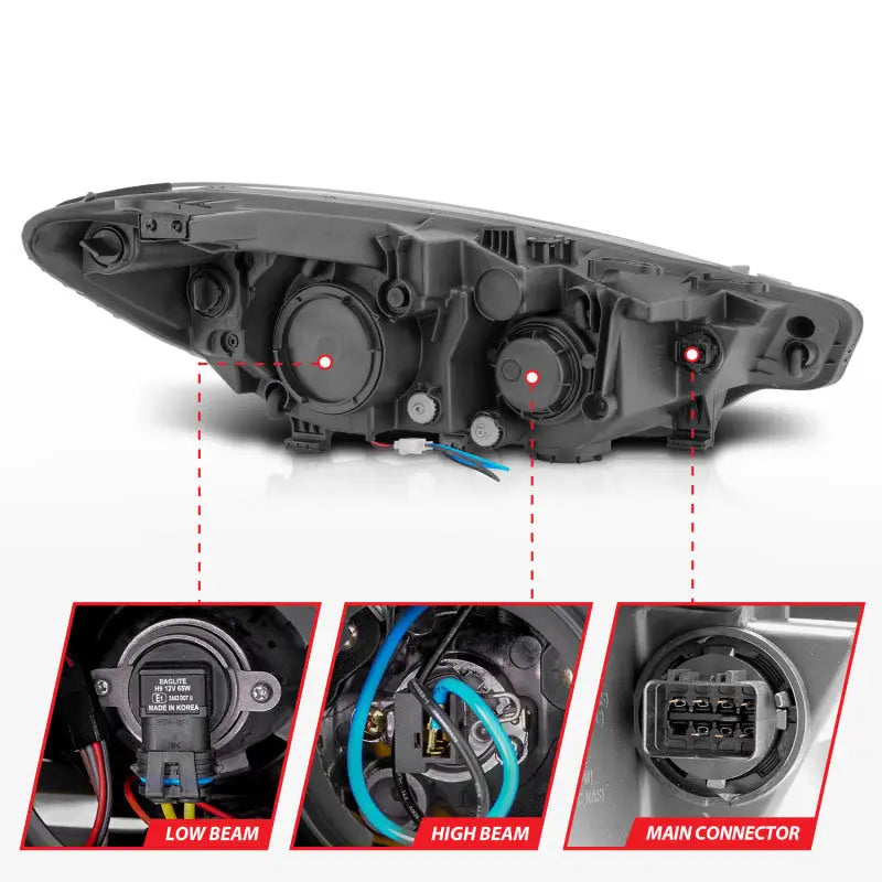 Kia Forte projector headlights with light bar black housing