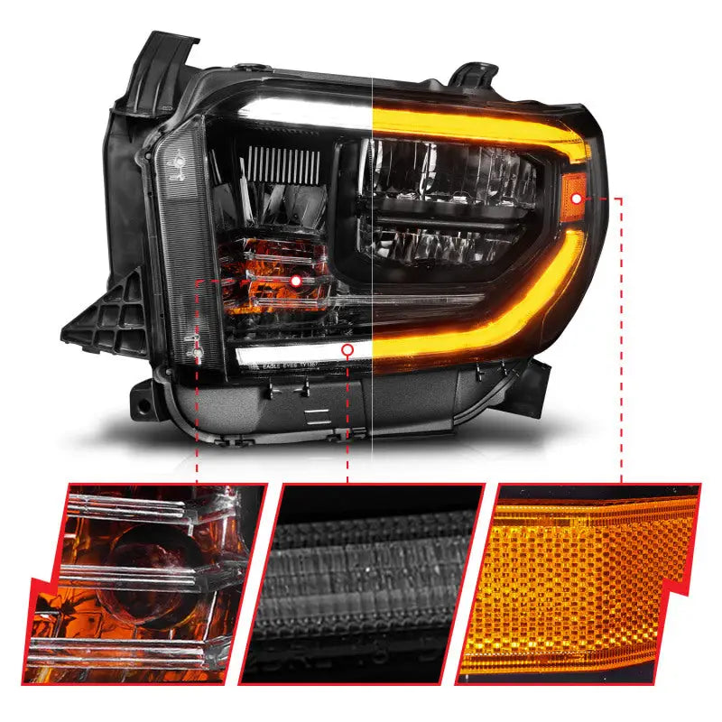 ANZO 2014-2017 Toyota Tundra LED Crystal Headlights w/ Switchback Black Housing DRL - Truck & Automotive