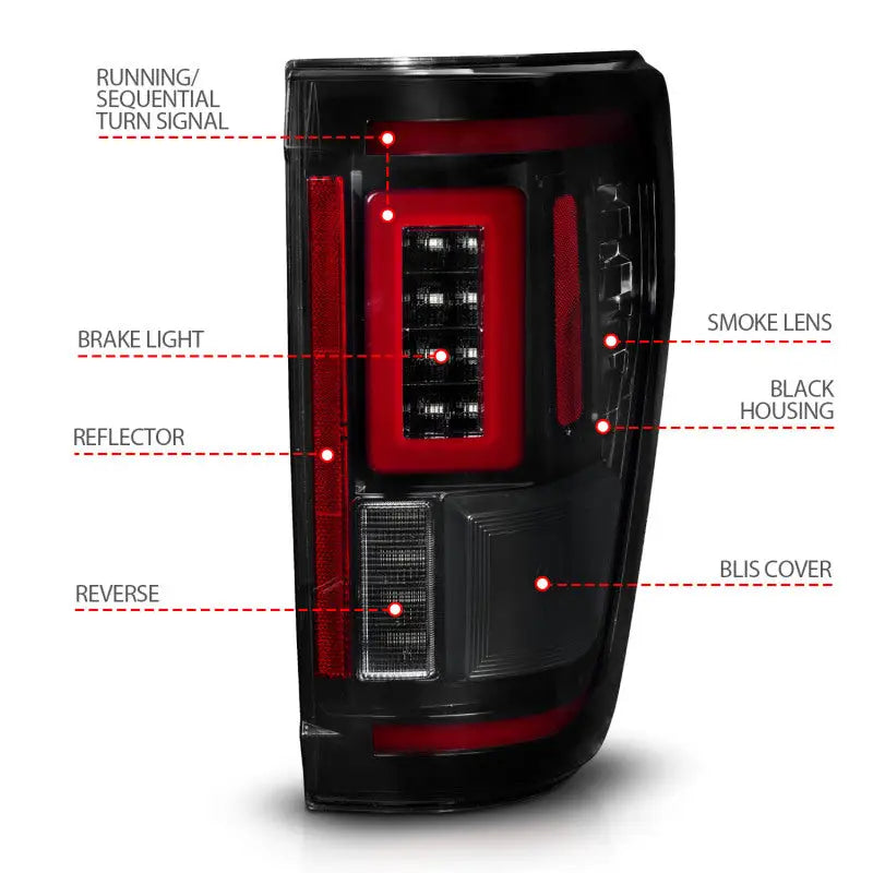 ANZO 21-23 Ford F-150 LED Taillights Seq. Signal w/BLIS Cover - Black Smoke - Truck & Automotive