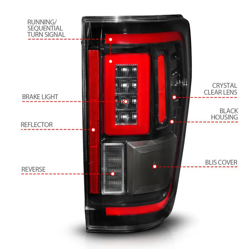 ANZO 21-23 Ford F-150 LED Taillights Seq. Signal w/BLIS Cover - Black Housing - Truck & Automotive