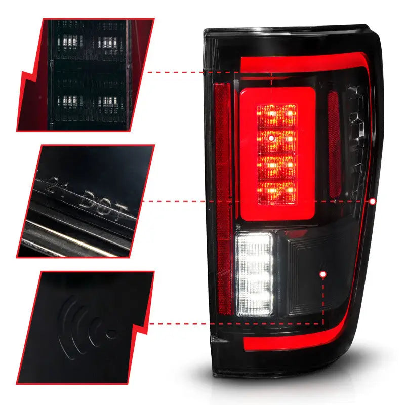 ANZO 21-23 Ford F-150 LED Taillights Seq. Signal w/BLIS Cover - Black Smoke - Truck & Automotive