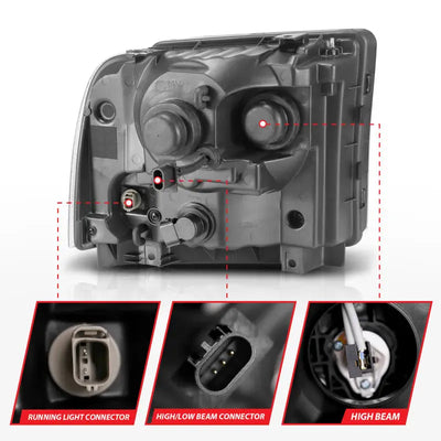 ANZO 99-04 Ford F250/F350/F450/Excursion (excl 99) Projector Headlights - w/ Light Bar Black Housing - Truck &