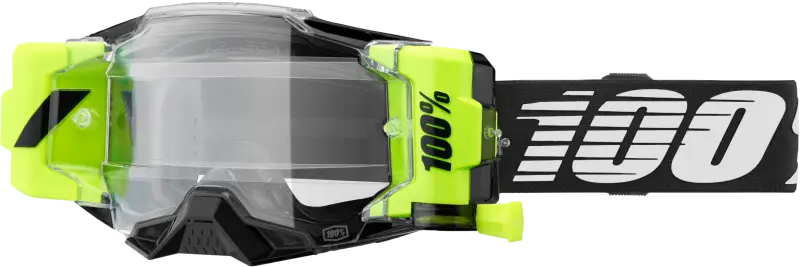Black and neon yellow Armega Forecast Goggle with clear lens for motocross riding