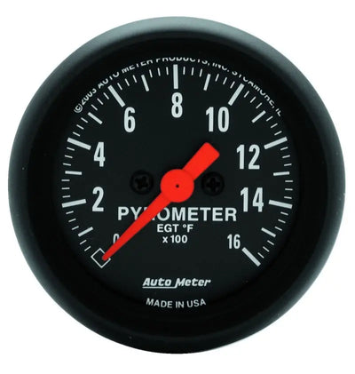 Black pyrometer gauge with red needle in Autometer a-pillar z-gauge kit for Ram Diesel