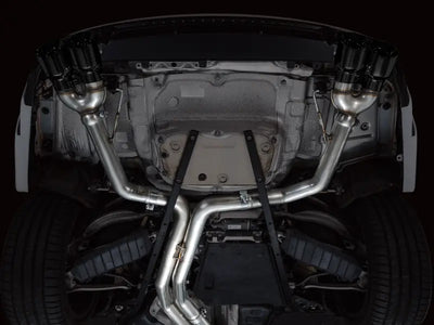 Car exhaust system with quad tips from AWE Tuning C8 S6/S7 track edition exhaust