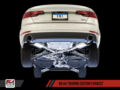 AWE Tuning Audi B9 A4 Touring Edition Exhaust Dual Outlet - Diamond Black Tips (Includes DP) - Truck & Automotive