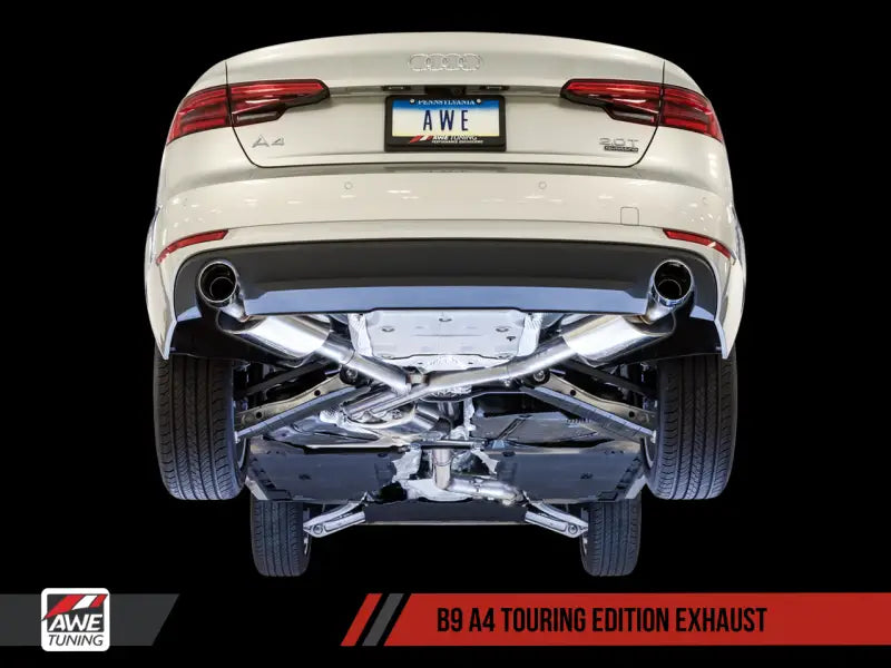 AWE Tuning Audi B9 A4 Touring Edition Exhaust Dual Outlet - Diamond Black Tips (Includes DP) - Truck & Automotive