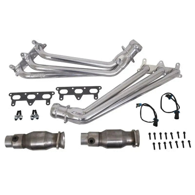 Chrome long tube exhaust headers with catalytic converters and hardware for Camaro V6