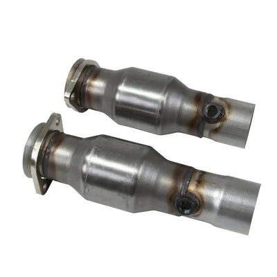 Two metal catalytic converters for Chevy Camaro SS short mid pipe kit upgrade