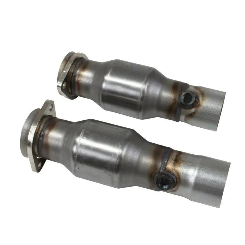 Two metal catalytic converters for Chevy Camaro SS short mid pipe kit upgrade