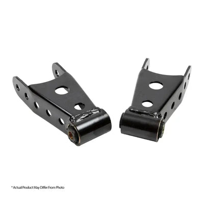 Belltech SHACKLE KIT FITS 2.5inch LEAF SPRG, lowering shackle kit for trucks, powdercoated heavy gauge steel, OEM quality vulcanized rubber bushings, 88-18 Chevrolet Silverado/Sierra, 92-99 Tahoe/Yukon/Suburban, 94-01 Dodge Ram 1500, 97-03 Ford F150.