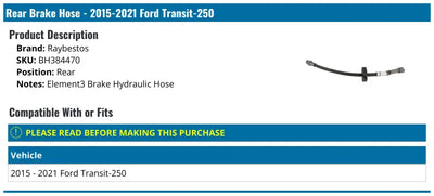 Rear brake hose for BH384470 Raybestos Brake Hose, durable Raybestos brake hose product