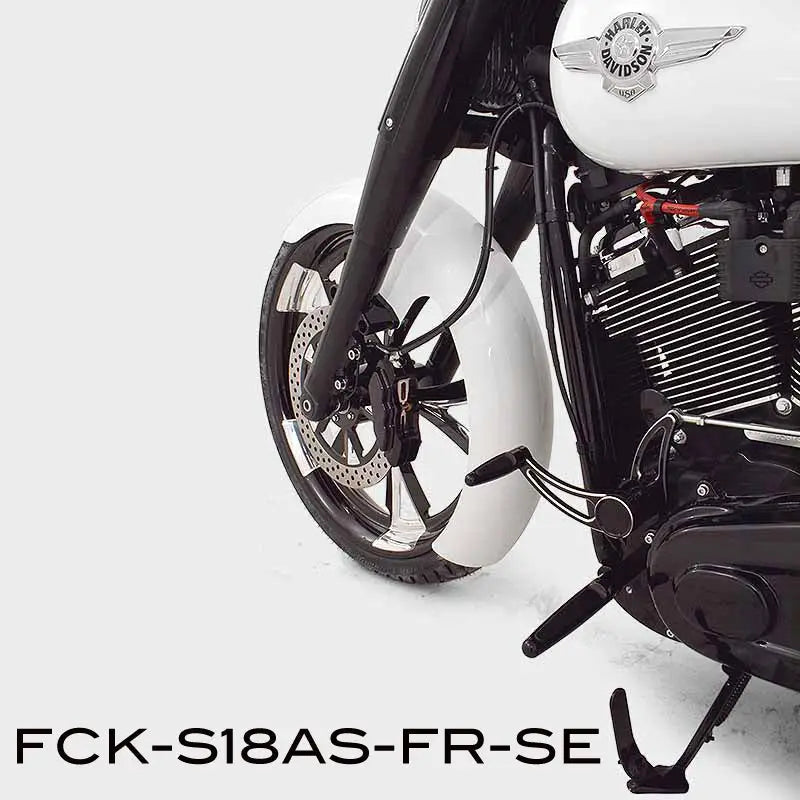 White and black Harley Davidson motorcycle with front fender for BHK-040-B Hawg Halters brake line kit