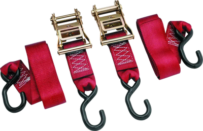 Red BikeMaster 2x84in ratchet tiedown straps perfect for secure cargo transport
