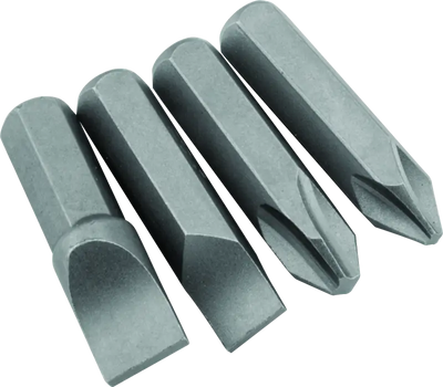 Assorted screwdriver bits for impact driver in BikeMaster 4-Pc replacement tips kit