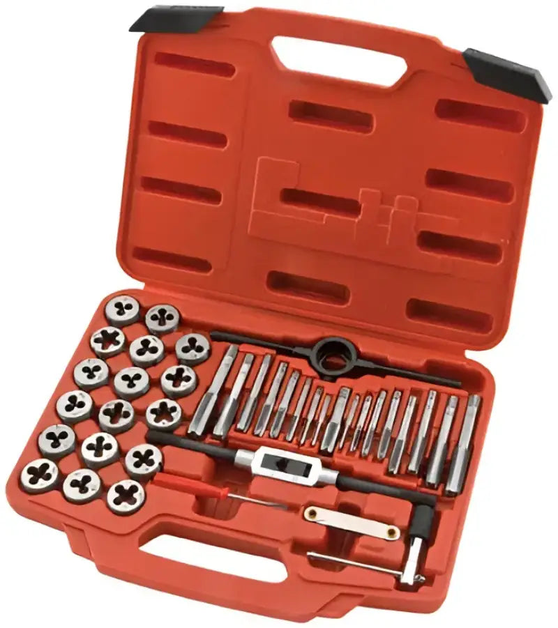 BikeMaster 40-pc tap and die wrench set in red case for quick DIY fixes