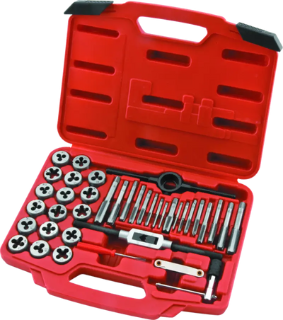 Red tap and die set for bike repairs, part of BikeMaster 40-pc wrench set