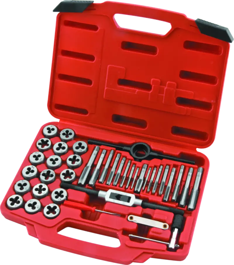 Red tap and die set for bike repairs, part of BikeMaster 40-pc wrench set
