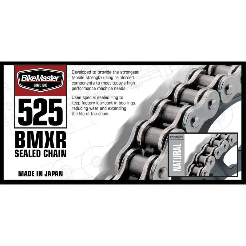BikeMaster 525x108 BMXR X-Ring Chain for BMX bikes showing motorcycle chain
