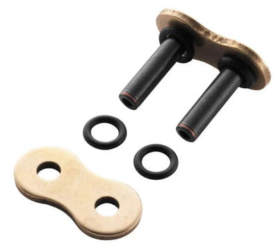 Motorcycle chain rivet link assembly with BikeMaster 530 BMOR O-Ring Rivet Link in gold