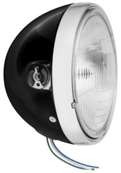 Black and chrome BikeMaster 7in Headlight Side Mount on a motorcycle for bold style