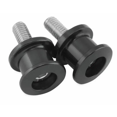 Two black BikeMaster Alum Spool from the Alum Spool Kit Lite for motorcycle