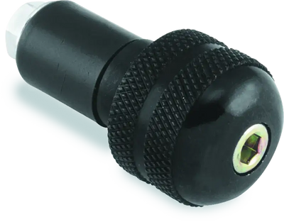 Black knurled handlebar end for better grip and anti-vibration bar ends on BikeMaster bike