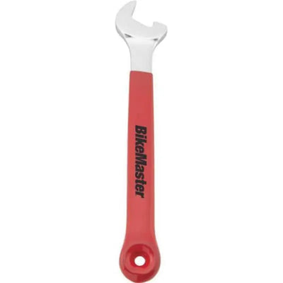 Red-handled crescent wrench as a BikeMaster Bottle Opener Wrench for easy bottle opening