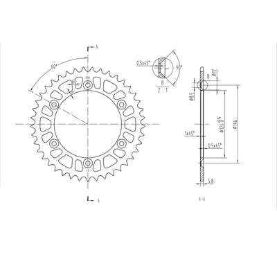 Technical drawing of BikeMaster Kawasaki rear steel sprocket 520 41T black