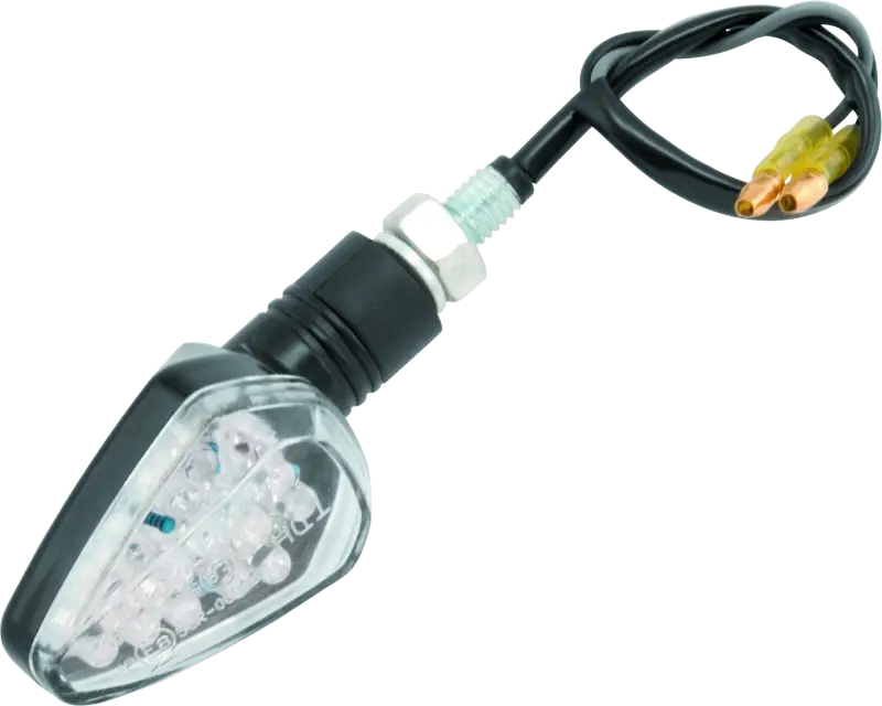 BikeMaster LED Narrow Arrow Pair black motorcycle turn signals with wires for easy install