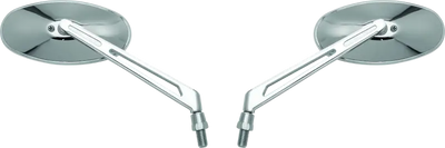 Pair of chrome BikeMaster oval mirrors with machined arm and 10mm yam 10mm hd adapters
