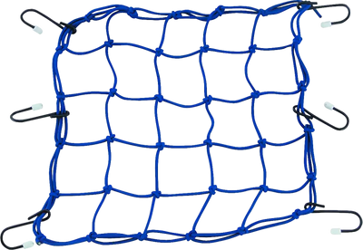 Blue BikeMaster Stretch Net securely holding cargo for various applications including RV, Automotive, Powersports, off-road, marine, exterior, truck accessories, interior, truck bed, RV parts, Exterior, Truck Bed Accessories, AVADA - Best Sellers, Must Haves