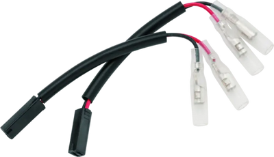 Two black signal adapter wires with connectors for BikeMaster Suzuki turn signal adapter