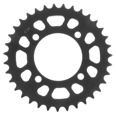 Black metal rear steel sprocket with teeth and circular cutouts for Yamaha bikes