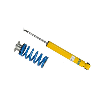Yellow shock absorber and blue coil spring from the Bilstein B14 suspension kit for Audi A4 Avant