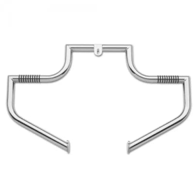 Chrome-plated steel Lindby engine guard with integrated footrests for Dyna 91-Up bikes