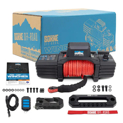 Borne Off-Road 12K Winch - Red Synthetic Rope - Winches & Hitches
