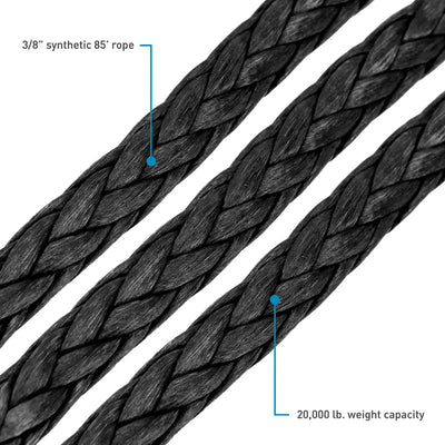 Braided black synthetic rope 8in x 85ft for RV parts & accessories, off-road use