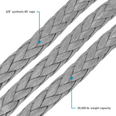 Gray synthetic rope, 3/8-inch braided texture for Borne Off-Road 12K Winch