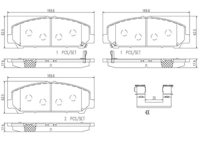 Brake Pad FMSI Number D1286-8403; Ceramic; Set Of 4; With Hardware - RV and Auto Parts