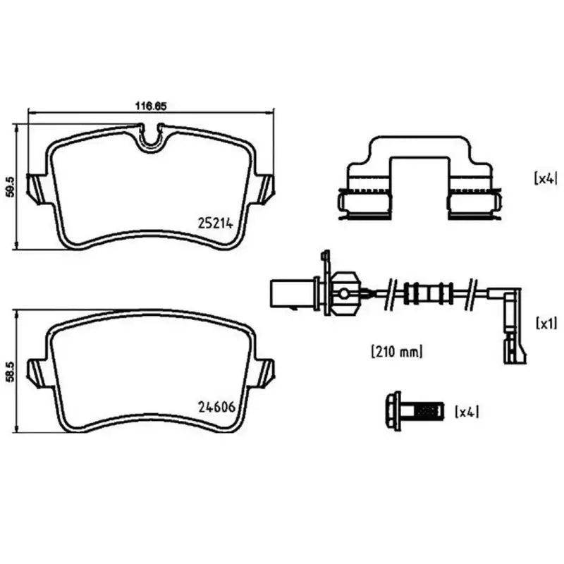 Brake Pad FMSI Number D1547-8755; Low-Metallic; Set Of 4; With Hardware/ Brake Caliper Screws - RV and Auto Parts