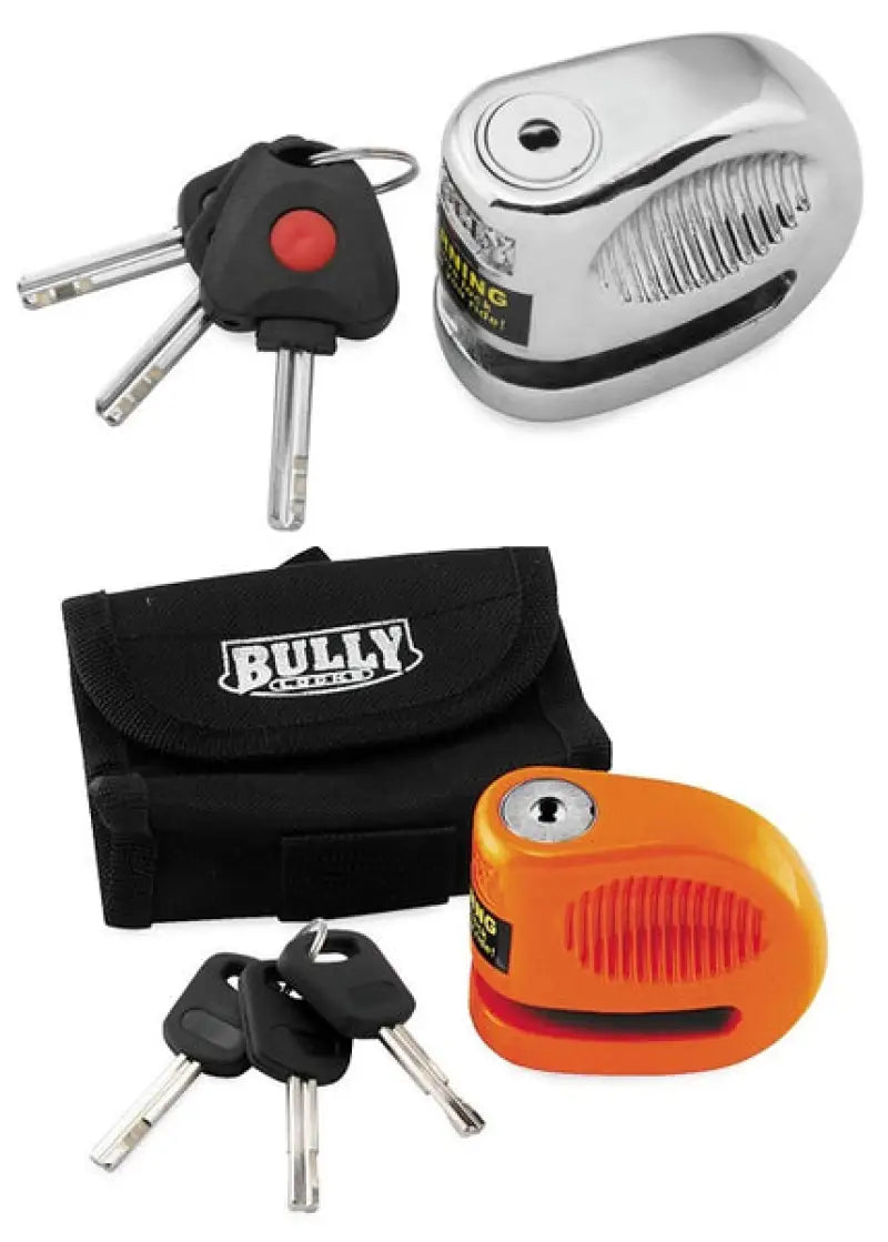 Motorcycle bully lock disc orange with keys and carrying case for security