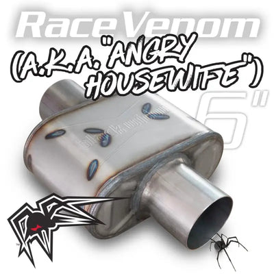 Black Widow Race Venom 6' - 3' Center/Center exhaust system, "A.K.A. Angry Housewife", featuring distinctive aggressive exhaust tone and exceptional performance enhancement.
