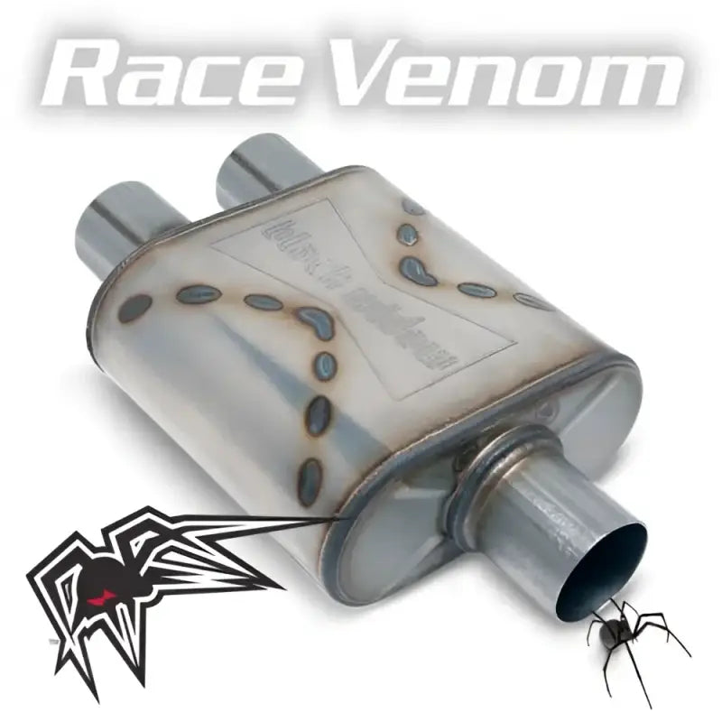 BWSDR-32 Black Widow Race Venom exhaust system, 3' Single/2.5' Dual with Black Widow logo and spider.