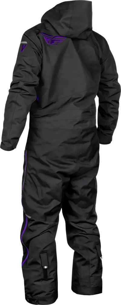 Black snowsuit with purple accents from Cobalt Shell Monosuit for powersports fun