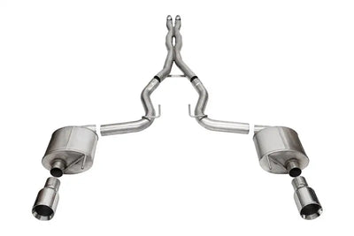 Corsa 2024 Ford Mustang GT dual rear exit cat-back exhaust with polished stainless steel and chrome tips