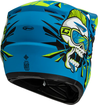 Blue and yellow youth mx 46y unstable helmet with skull design for motocross races