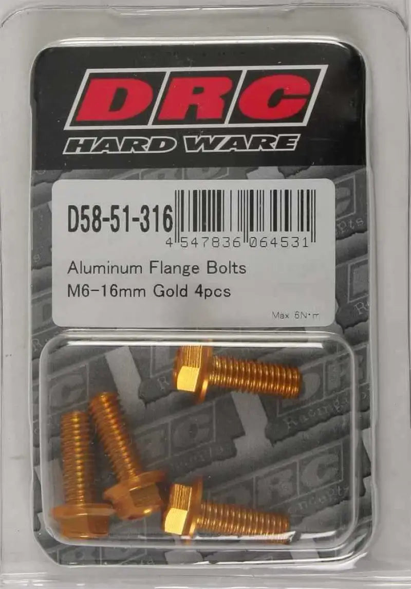 D58-51-316 Aluminum Flange Bolts Gold M6x16mm 4/Pk