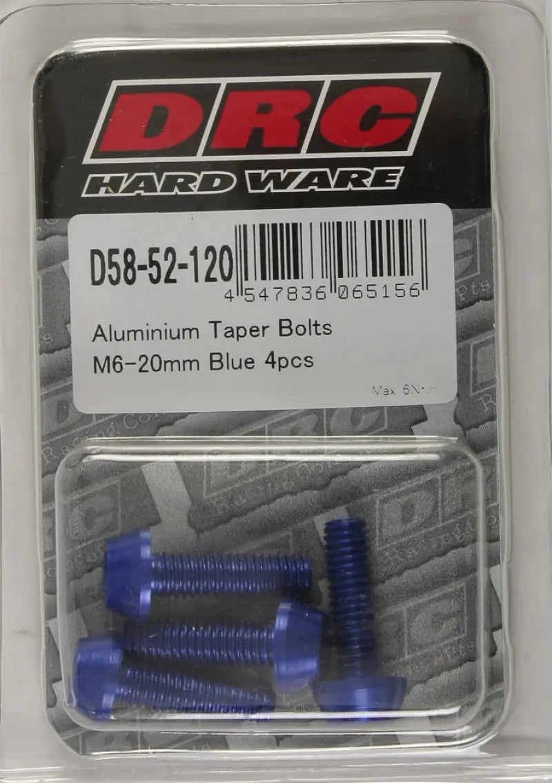 DRC Aluminum Taper Bolts Blue M6x20mm 4/Pk for Powersports